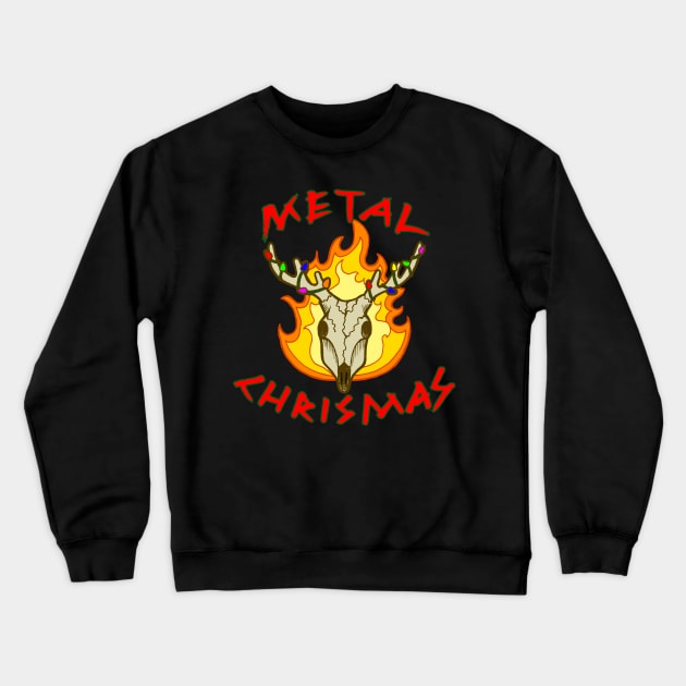 Metal Christmas Punny Reindeer Skull Crewneck Sweatshirt by FatCatSwagger